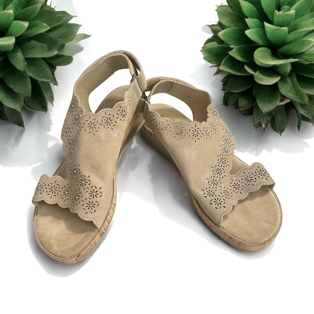 Sesto Meucci Saree Sandals Tan Leather Open Toe Slingback Hook Look Size 8N